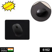 Two black mice on black mouse pads, one rectangular and one circular, with a yellow 