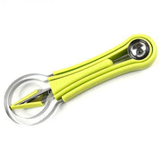 The multi-functional fruit baller and scooper tools displayed with fresh fruits.
