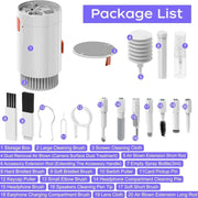 White multi-tool cleaning kit with all 20 numbered components and their corresponding labels for identification.