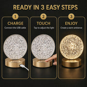 Round Crystal LED Table Lamp – Dimmable Touch & USB Rechargeable