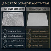 Silver Decorative Gift Wrapping Paper Sheets – 20 Pieces Premium Pack