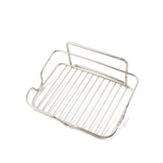 A stainless steel wire soap dish is shown from an elevated angle on a plain white background.