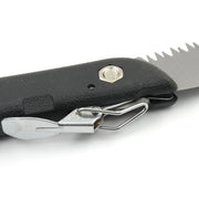 The compact folding handsaw with its protective sheath, easy to carry for camping.