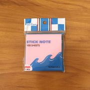 A single pack of pink sticky notes with blue wave design, labeled 