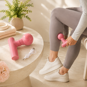 Front view of the black mini cordless body massager for full body pain relief.