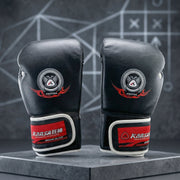 Pair of durable boxing gloves with adjustable closure suitable for gym use.