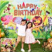 Jungle animal birthday backdrop curtain