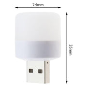 A white USB mini light bulb with a silver connector, displaying its dimensions of 24mm width and 35mm height.