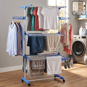 3 layer foldable clothes drying stand with wheels