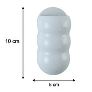 White, caterpillar-shaped holder with dimensions: 10 cm height and 5 cm width.