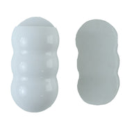 White, caterpillar-shaped holder and a clear adhesive strip on a white background.