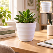 Decorative ribbed plastic flower pot planter
