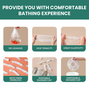 Six small images illustrating features like no leakage, high tenacity, elasticity, and portability.