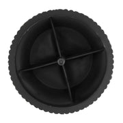 A top-down view of a single black washing machine support leg with internal cross-bracing.