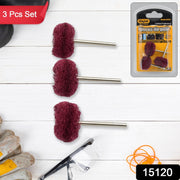 Three maroon buffing wheels with safety glasses, gloves, and a packaged set.