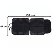 The black car seat protector is displayed flat on a white background with dimensions of 100 cm by 47 cm.