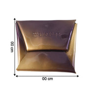 The iridescent purple and gold coin pouch is shown closed with measurement arrows on a white background.