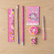 A pink rabbit-themed stationery set, including a ruler, notebook, two pencils, a pen, a sharpener, and an eraser, – view 9