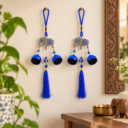 Evil Eye Wind Chime with Bells and Tassels for Home Decor (2 Pc Set)