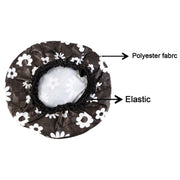 A black and white floral dust cover with an elastic opening, labeled as 
