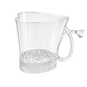 A clear, heart-shaped mug with a textured base and a small heart detail on the handle, on a white background.