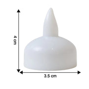 A single unlit white LED tealight candle with a pointed tip, showing dimensions of 4 cm height and 3.5 cm width.