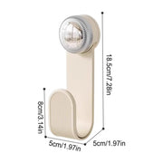A cream-colored hook with a chrome top is shown with its dimensions labeled in centimeters and inches against a white
