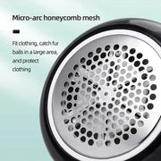 Close-up of the lint remover's silver micro-arc honeycomb mesh with text describing its function.