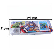 A light blue Avengers pencil box with dimensions of 21 cm length and 7 cm width shown on a white background.