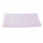 A clear glass rectangular platter with a distinct basketweave texture, shown on a plain white background.