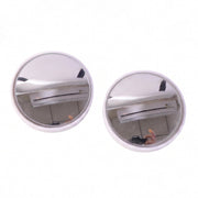 Two identical round convex blind spot mirrors with white frames on a plain white background.