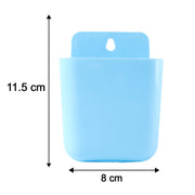A light blue plastic wall-mounted storage pocket with dimensions of 11.5 cm high and 8 cm wide.