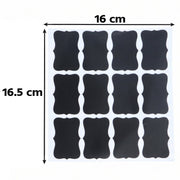 A single sheet of blank chalkboard labels with dimensions 16 cm by 16.5 cm shown.