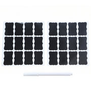 Two sheets of blank chalkboard labels and a white marker on a white background.