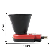 A side view of the red and black electric Kapoor Dani diffuser with dimensions of 7 cm height and 11 cm length.