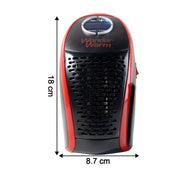 Front view of the heater with dimensions, showing it is 18 cm tall and 8.7 cm wide.
